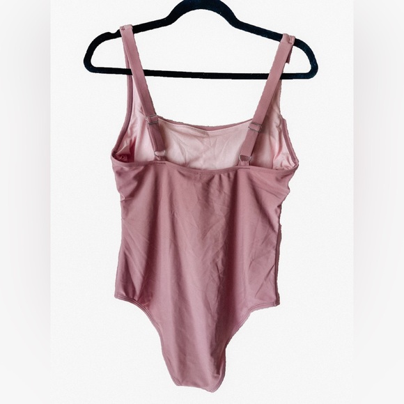 Dusty Rose Square Neck One Piece Swimsuit - Picture 5 of 5